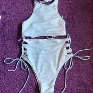 Pale blue strapped swimsuit